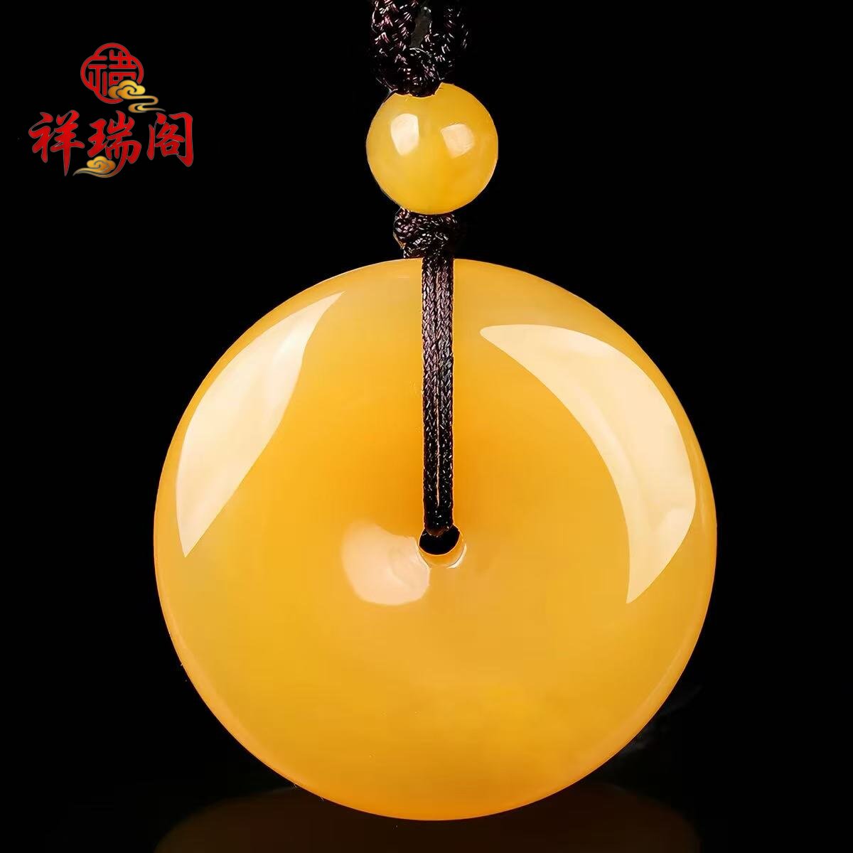 祥瑞阁黄龙玉鸡油黄平安扣吊坠