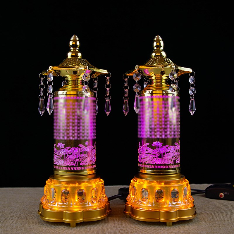 电筒动LED七彩佛灯家动神台灯插电可转用供灯摆件旋转电灯佛供灯