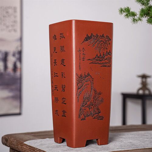 清香阁紫砂 四方41cm特高花盆 悬崖桩盆景盆 客厅玄关大号紫砂盆