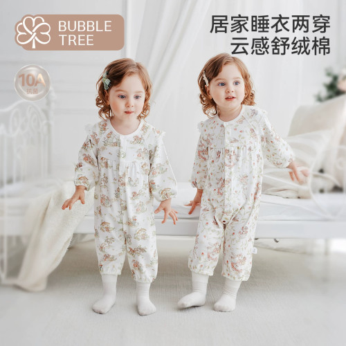 bubbletree婴儿连体衣服初冬小月龄女宝宝保暖新生儿睡衣26新款