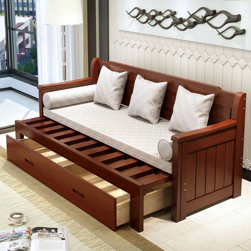 实木沙发床可折叠小户型多功能1.5米推拉坐卧两用1.2客厅1.8双人