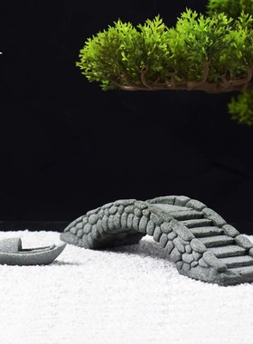 仿真小石桥小船摆件假山流水盆景园艺花卉景观造景迷你桥装饰摆设