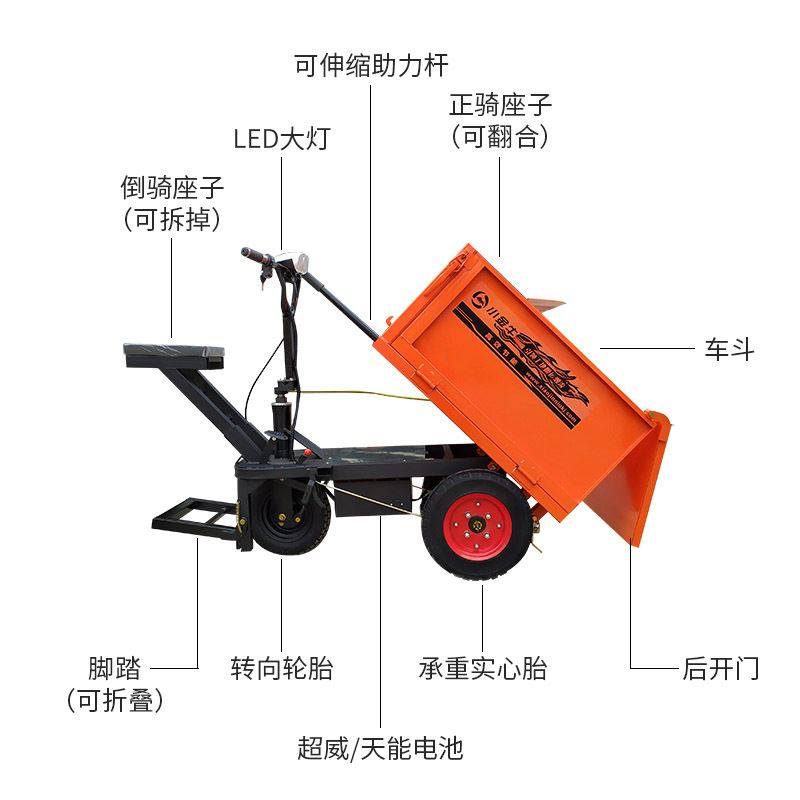 建筑工程翻斗车工地用电动斗车工程翻斗车拉灰拉水泥车功能小骑兵