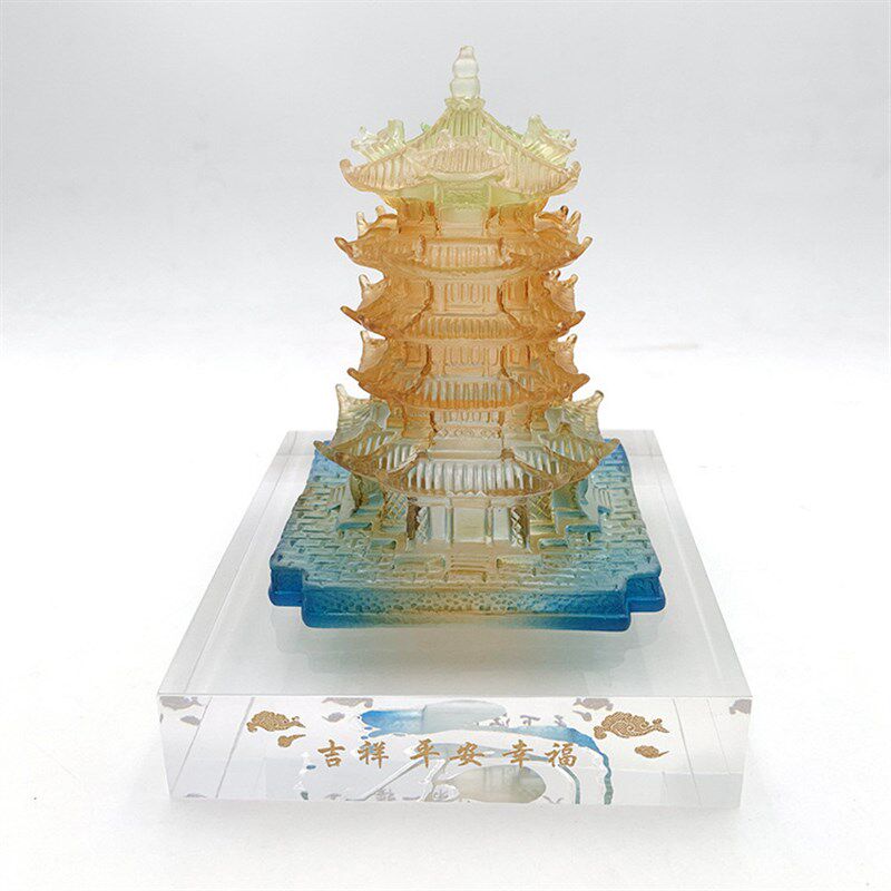 黄鹤楼摆件 黄鹤楼树脂水晶底座工艺品名胜古迹摆件礼品