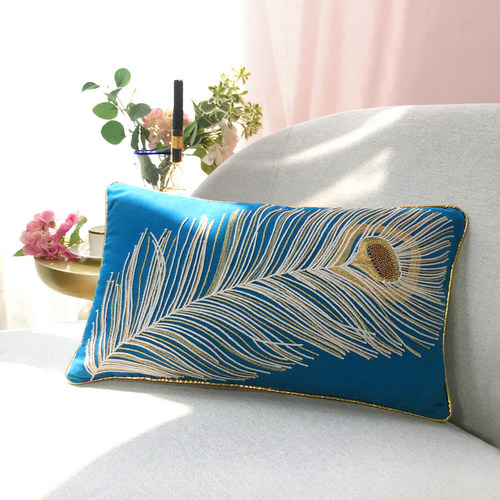 羽蓝东南亚异域民族风民宿抱枕蓝色织金绣花手工钉珠沙发腰枕腰靠
