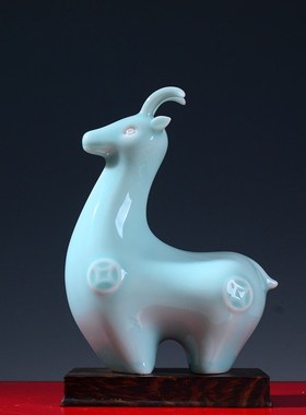 天兰色陶瓷羊招财十二12生肖摆件鼠牛虎兔龙蛇马羊猴鸡狗猪工艺品