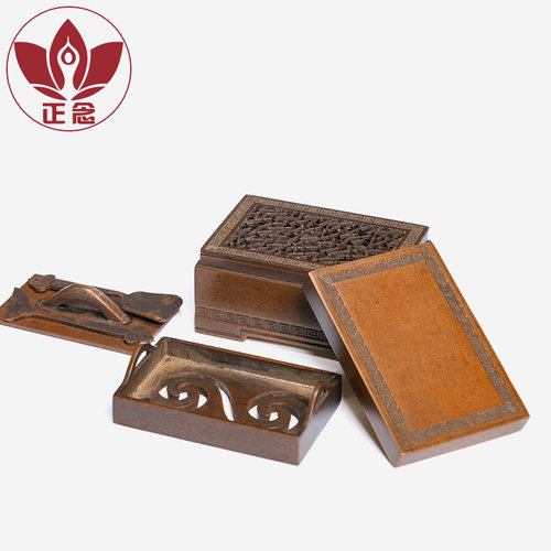 庆松堂苏工铜炉名家胡庆松制迷你长方熏炉复古紫铜炉香篆拓香