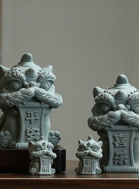 国潮文创醒狮树脂创意可爱迷你小狮子摆件平安喜乐潮玩艺术品玩具