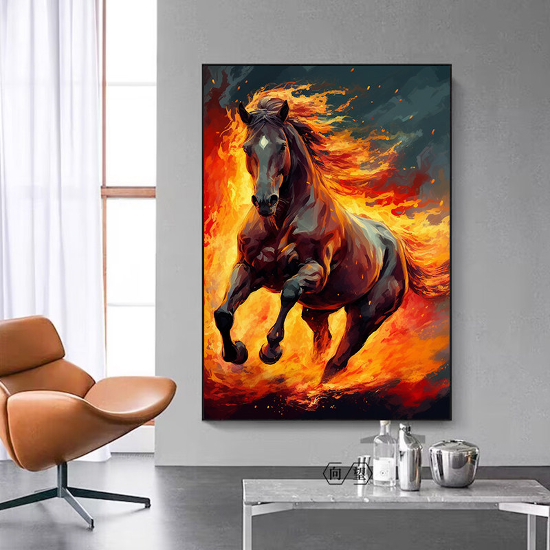 马到成功飞奔的骏马diy数字油画手绘填色丙烯油彩画 动物家居挂画