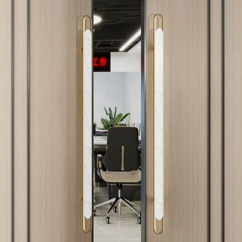 高档仿大理石胡桃木酒店包厢实木门拉手现代金色有框门玻璃门把手