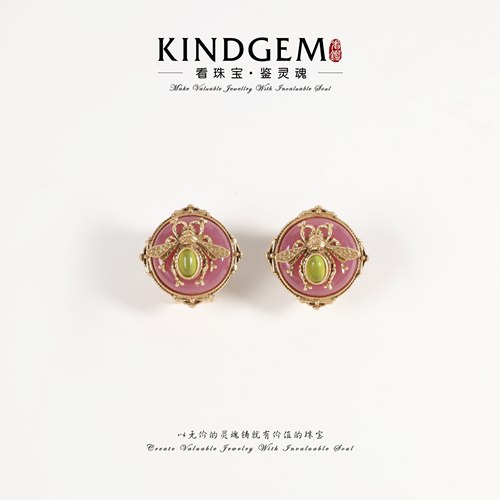KindGem 中古款复古做旧金蜜蜂设计款小众耳钉 C-53212