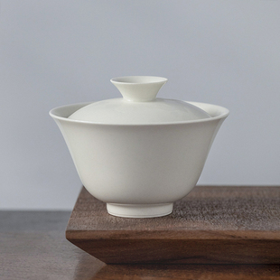 中式 云开 草木灰 全手工 泡茶薄胎中古盖碗茶具 元 古拙撇口 无