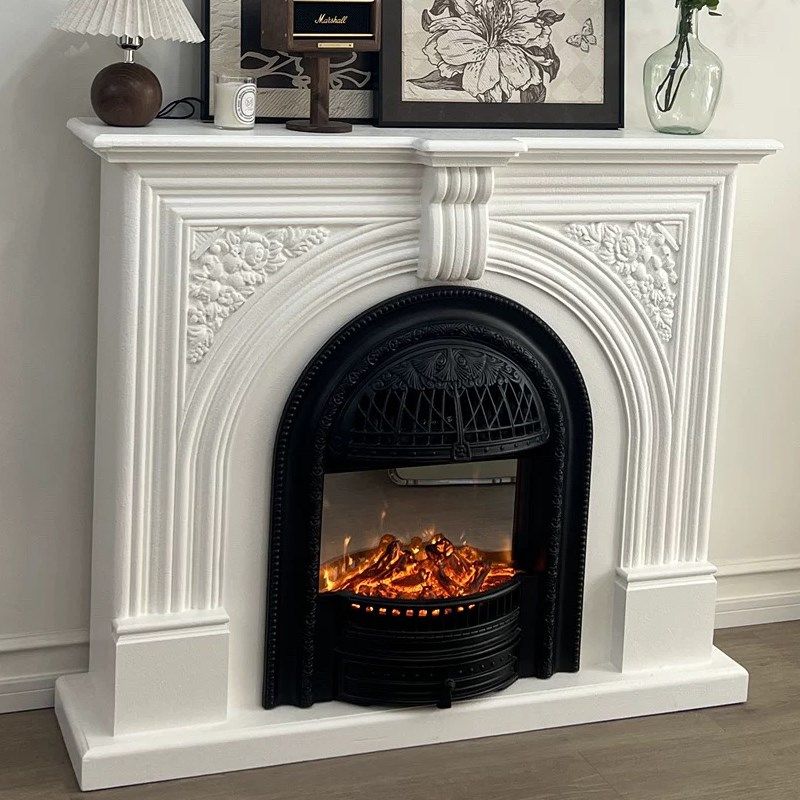 法式复古实木仿真火壁炉假火取暖器欧式客厅鸟笼装饰复古风玄关柜