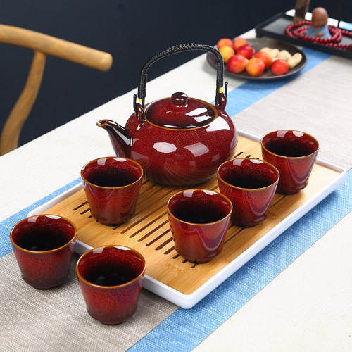 复古窑变提梁壶功夫茶具套装家用商用送礼陶瓷简约泡茶壶茶杯整套