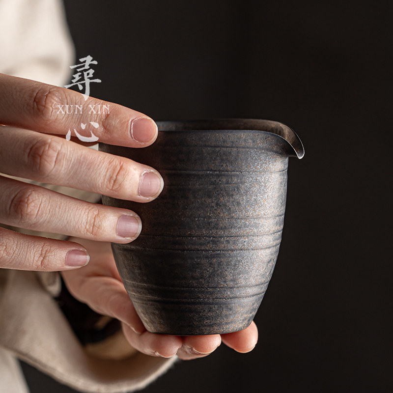 复古手工粗陶公道杯公杯陶瓷匀杯茶海功夫茶小号分茶器茶道配件