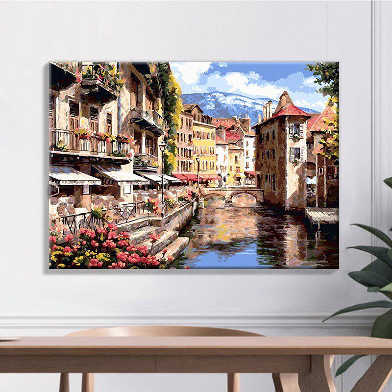 diy数字油画手绘客厅风景手工填充油彩填色画画丙烯装饰水城印象