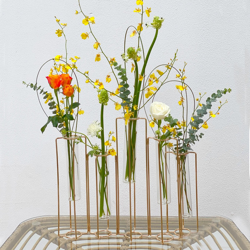 创意金属玻璃连体试管架花瓶摆件客厅插花艺鲜花水养餐厅桌面装饰,家居饰品,仿真花/假花,淘宝优惠券,粉丝福利购,淘宝优惠卷
