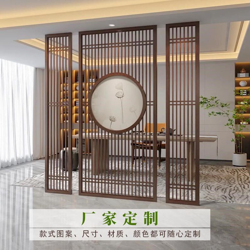 中式隔断实木花格栅屏风镂空背景墙框仿古门窗入户东阳木雕花玄关