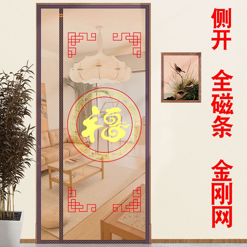 夏季侧开防蚊入户门高档2024新款免打孔金刚网全磁条磁性沙帘门窗