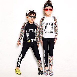 潜水服儿童男女童分体浮潜服长袖水母衣中大童防晒游泳衣套装