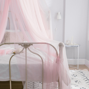 北欧简约风圆形蚊帐吊顶式免安装家用宿舍粉色公主帐子送挂钩