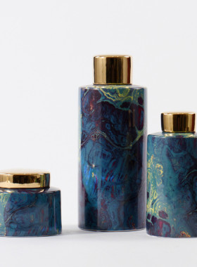 新中式禅意白色陶瓷罐太湖石电视柜客厅玄关桌博古架装饰摆件