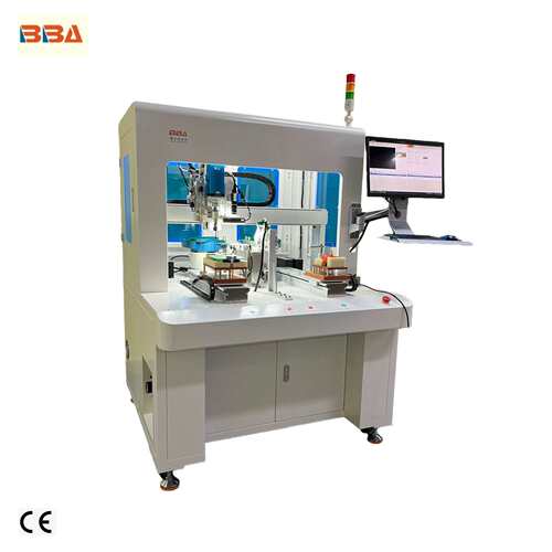 博贝全自动装牙套机带CCD视觉定位及自动点螺纹胶设备自动上料