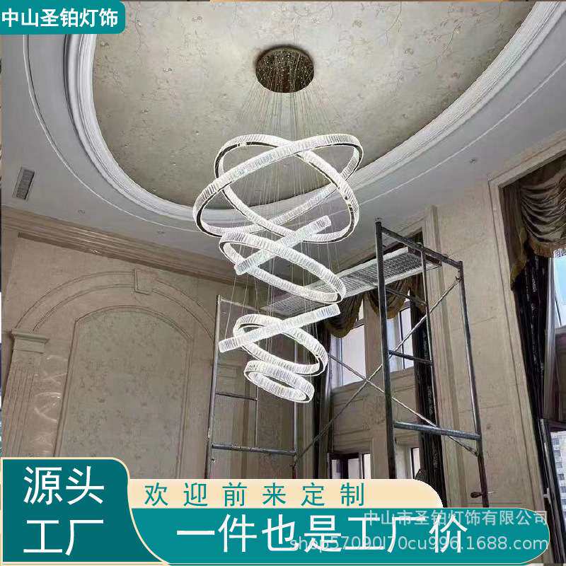 挑空复式楼大吊灯高档大气豪华别墅吊灯挑高客厅轻奢跃层水晶吊灯