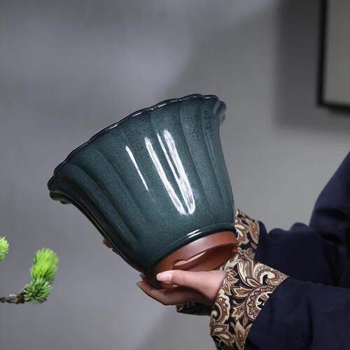 紫砂花盆陶瓷盆景盆桌面手工盆栽兰花盆海鼠釉均釉花釉兰盆斗笠盆