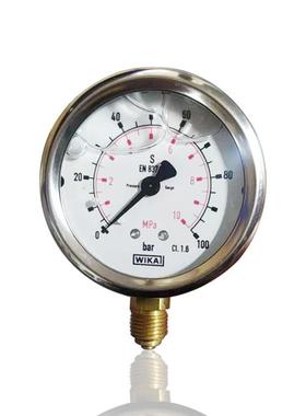 WIKA威卡不锈钢耐震压力表径向油加液立装YN63 10MPA 100MPA工厂