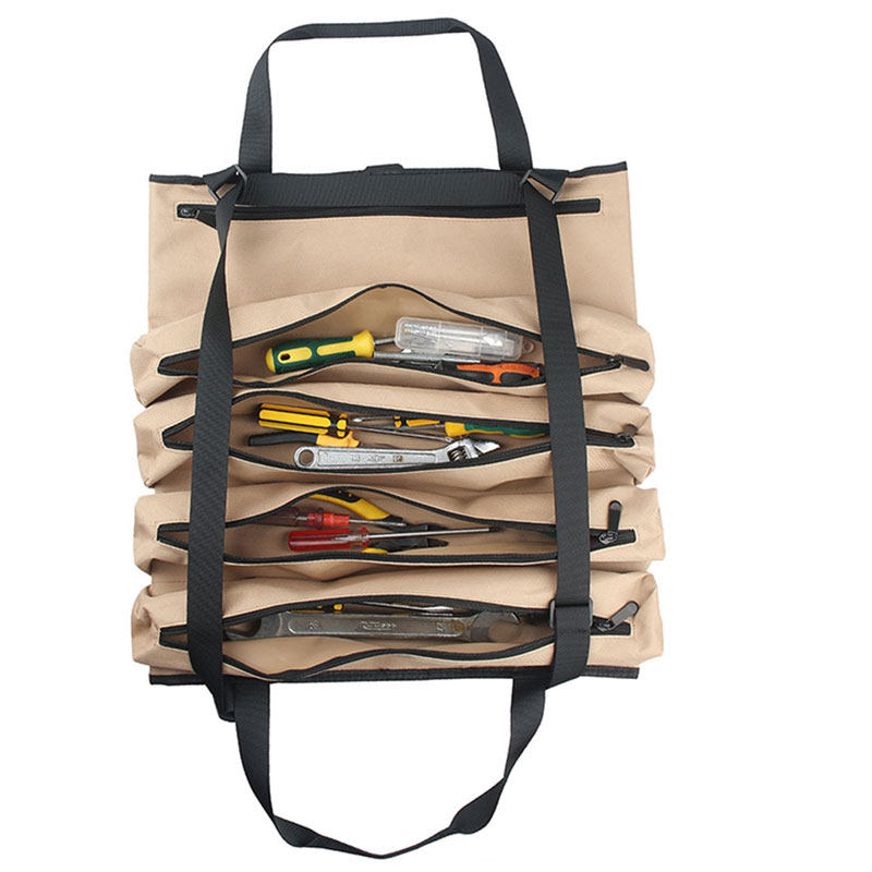 新款分格五金车载工具包男帆布耐用便携卷式多功能维修收纳袋手提