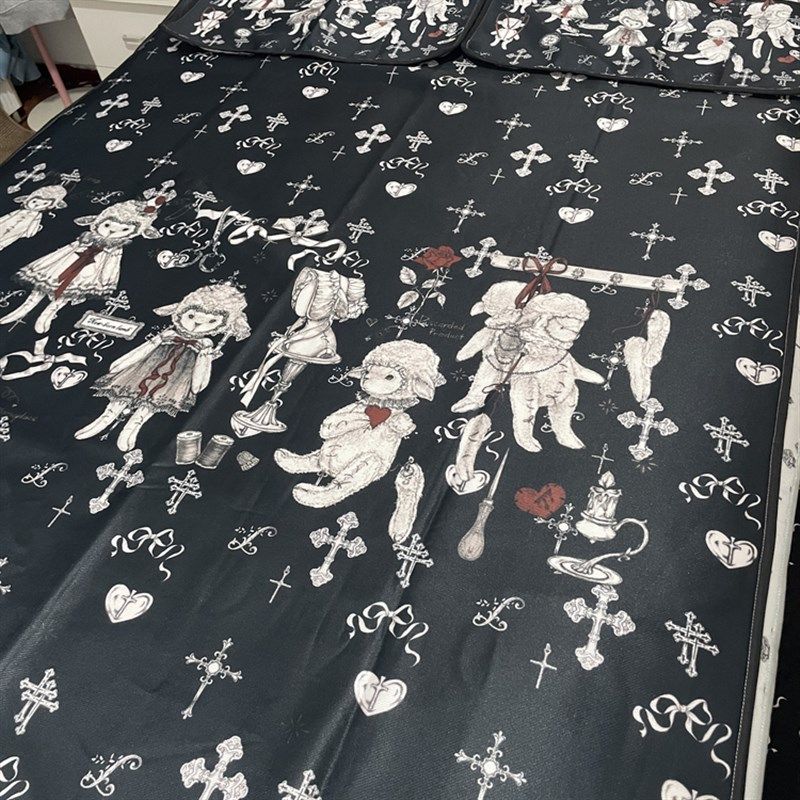 破碎小羊哥特风甜酷Lolita夏季暗黑风冰丝凉席可机洗透气冰三件套,床上用品,冰丝席,淘宝优惠券,粉丝福利购,淘宝优惠卷