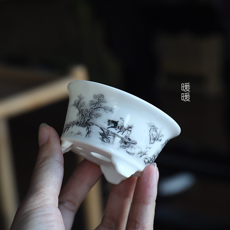 山水小圆口盆暖暖花器 精品陶瓷微型盆景盆 多肉控养 小花盆