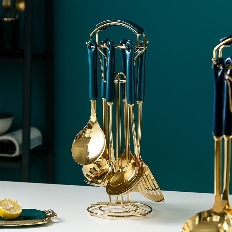 加厚304不锈钢炒菜防烫铁铲子锅铲煎铲汤勺家用厨具套装架子全套