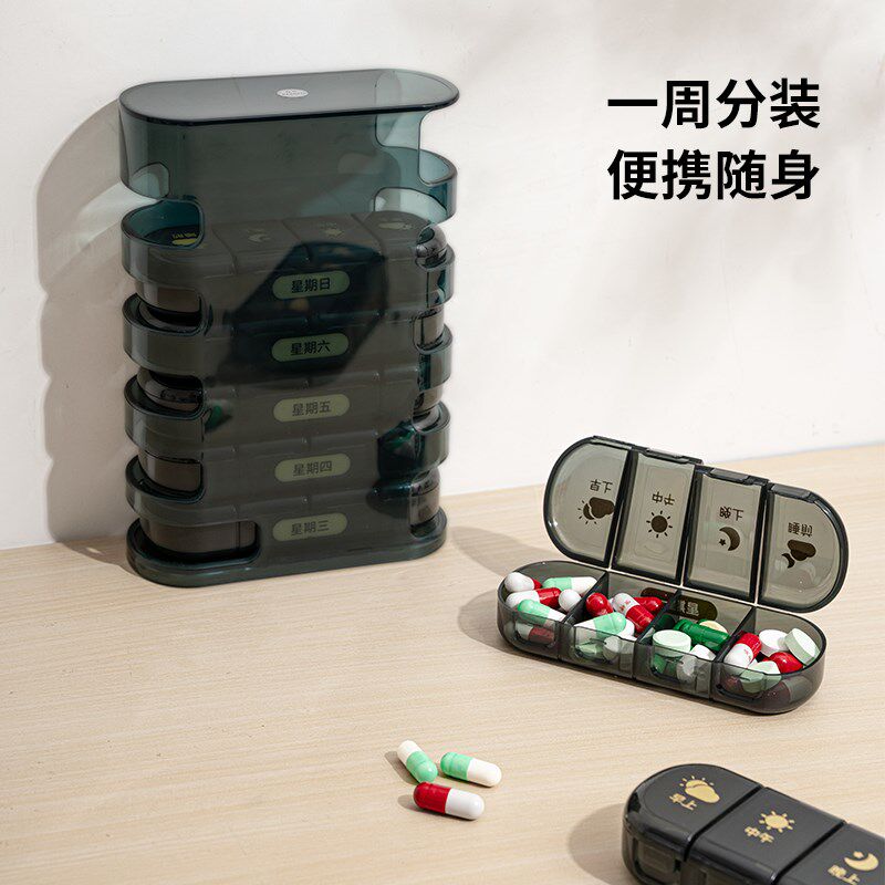 药盒星期一周早中晚提醒七天分装防潮大容量便携带药片7天药盒子