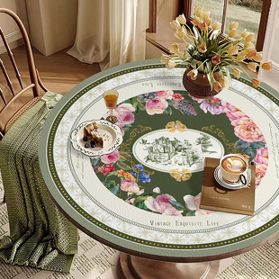 2023年冬季新款圆桌垫圆形茶几垫餐桌台面垫欧式油画防水皮革桌垫