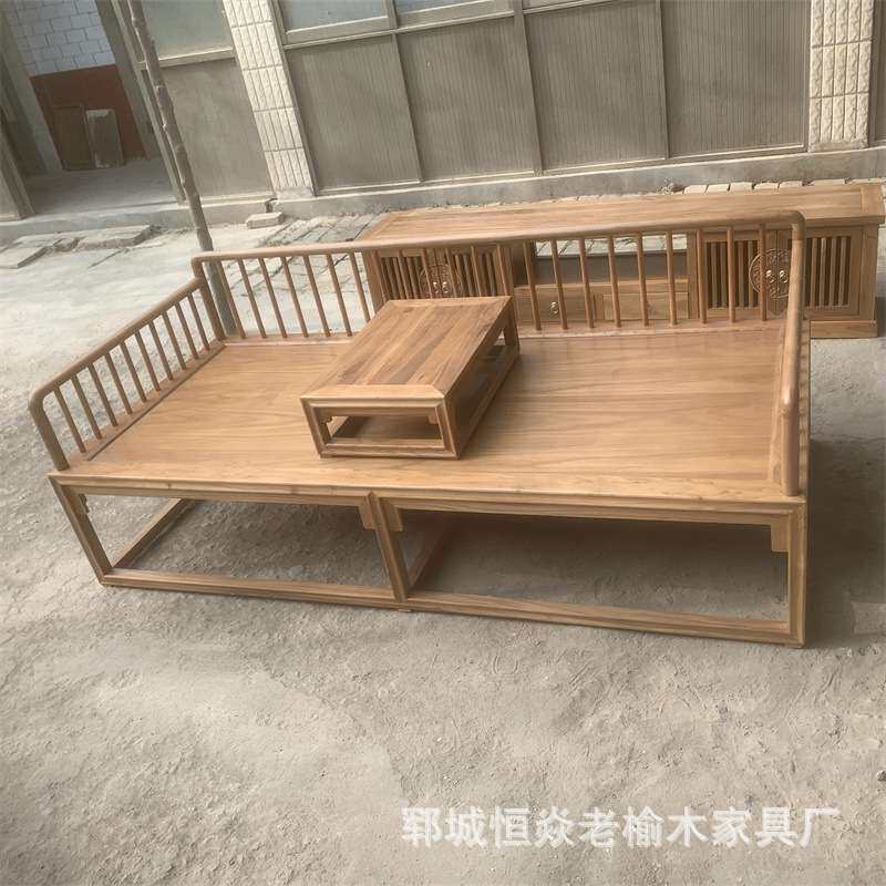 实木罗汉床简约老榆木沙发床榫卯民宿躺椅沙发原木禅意客厅家具