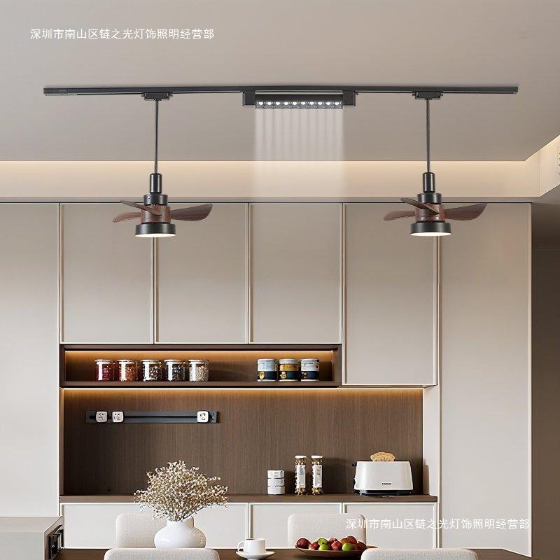 复古餐厅轨道吊灯法式风扇饭厅吧台射灯中古简约胡桃木色餐桌灯