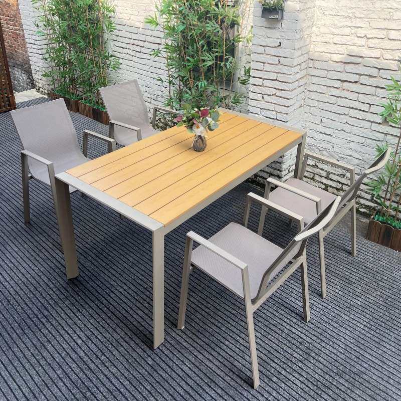 户外庭院网布桌椅茶几组合户外塑木餐椅花园露台防水室外岩板桌椅