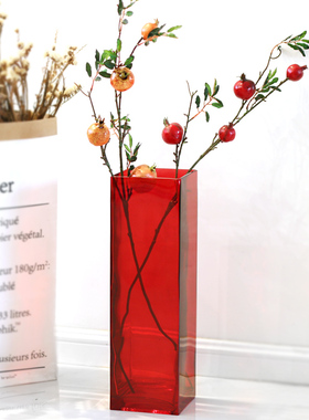方形红色玻璃花瓶绿萝水培富贵竹大号落地家居软装花器40 50 60cm