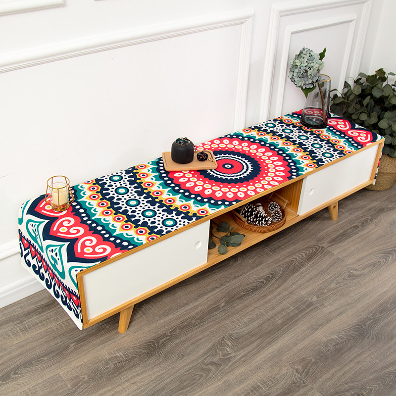 防尘美观电视柜盖布民族风格桌布餐桌桌旗茶几布长方形防水棉麻