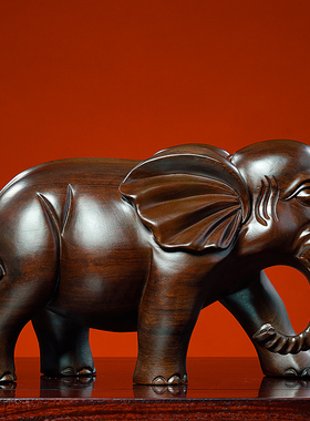 黑檀木雕大象摆件一对实木工艺品家居装饰客厅酒柜办公桌木象摆设