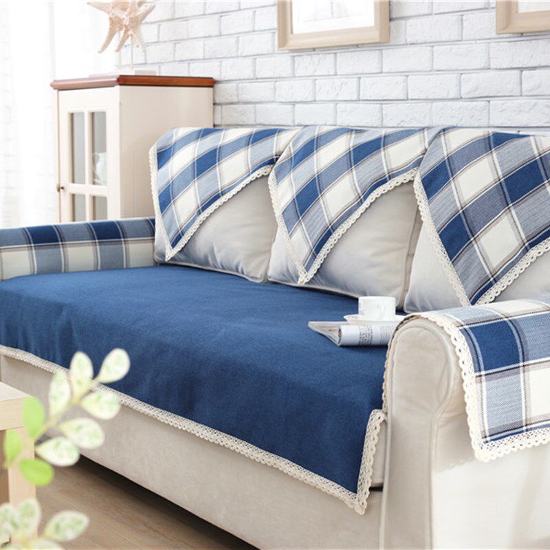 棉麻布艺沙发布艺 素色布艺深蓝色纯色棉麻纯色沙发垫子四季可用