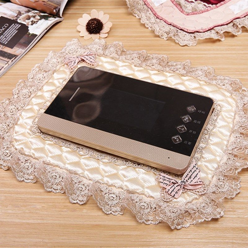 欧式布艺门铃可视电话防尘罩子蕾丝刺绣墙贴门禁对讲机电话保护套