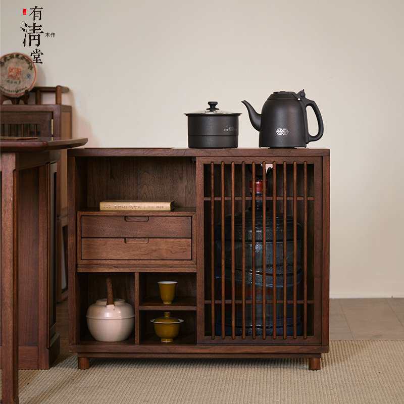 有清堂茶新中式黑胡桃实木茶柜客厅移动茶台边几茶几茶桌储物柜