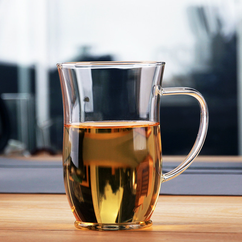 玻璃杯水杯耐热杯子圆形红茶杯绿茶杯透明办公杯带把高温纯手工