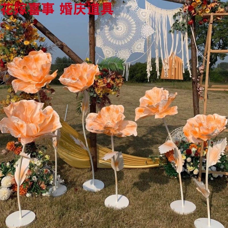 婚庆道具手工纸艺仿真花渐变彩绘花纸花婚礼舞台布置杆花路引装饰