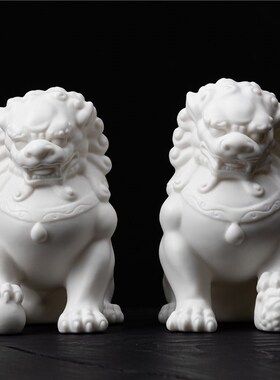 白瓷狮子摆件陶瓷大号客厅北京狮一对家居鱼缸造景景观装饰品摆设