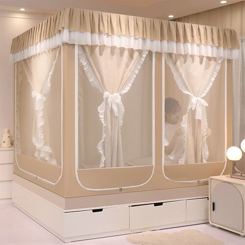 六开门坐床拉链蚊帐遮光防尘顶带布帘儿童防摔加厚支架蒙古包家用