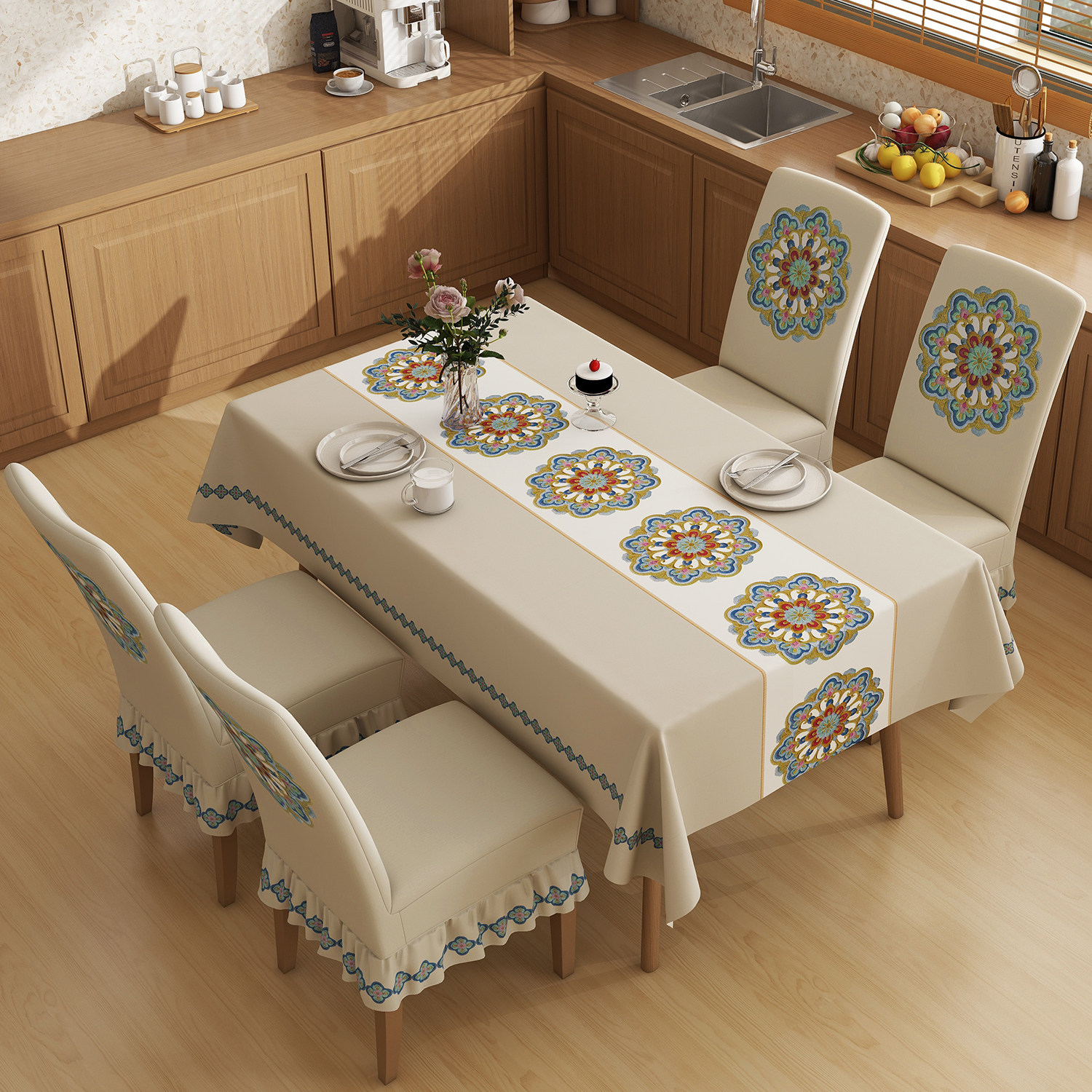 桌布椅子套套装裙边加厚高弹力一体全包餐椅套防水防油免洗餐桌布,居家布艺,桌布,淘宝优惠券,粉丝福利购,淘宝优惠卷